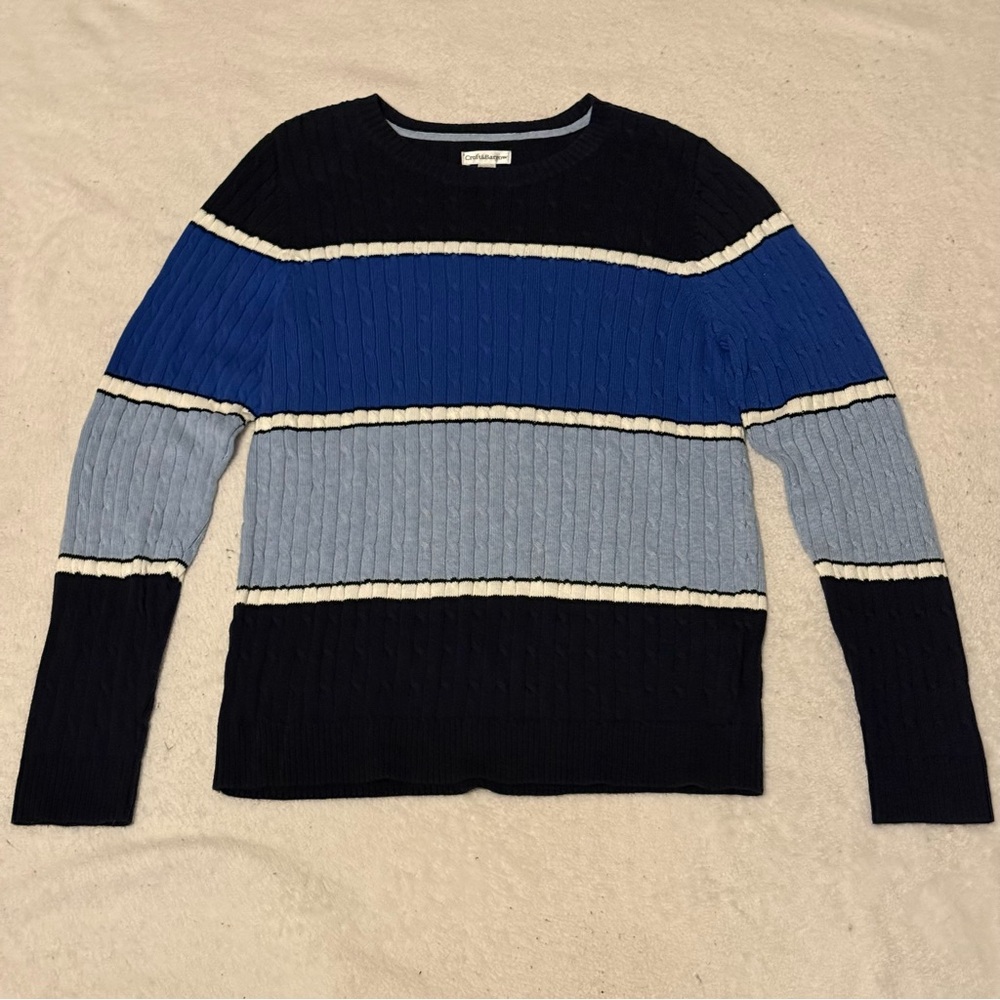 Croft & Barrow Women’s Blue Striped Cable Knit 100% Cotton Sweater (Medium)
